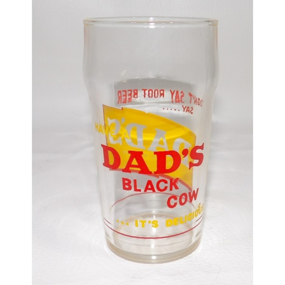 Vintage Dad's Root Beer Black Cow Glass Soda Advertising w Syrup Line